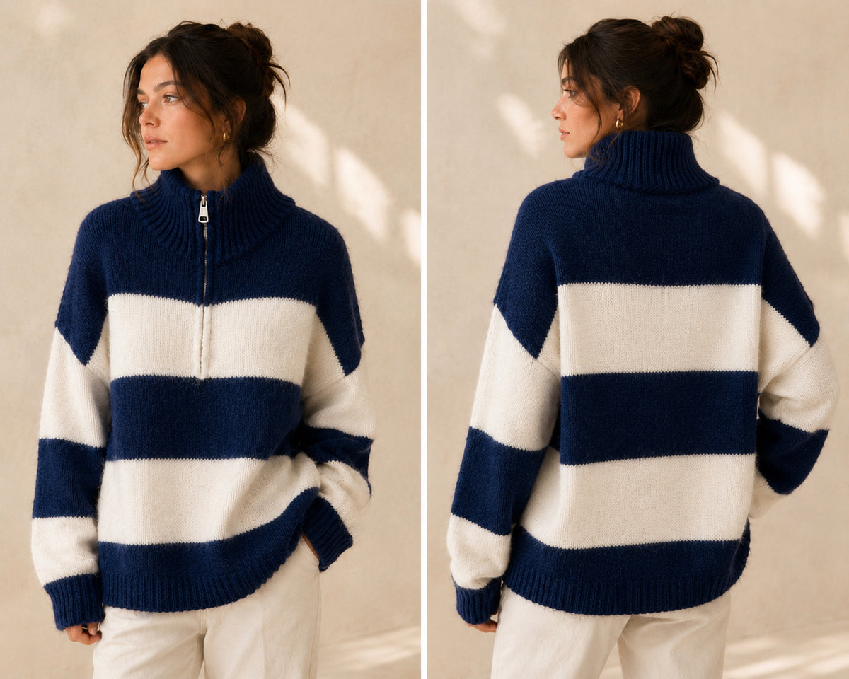 Troyer Kuschelpullover - Marine gestreift