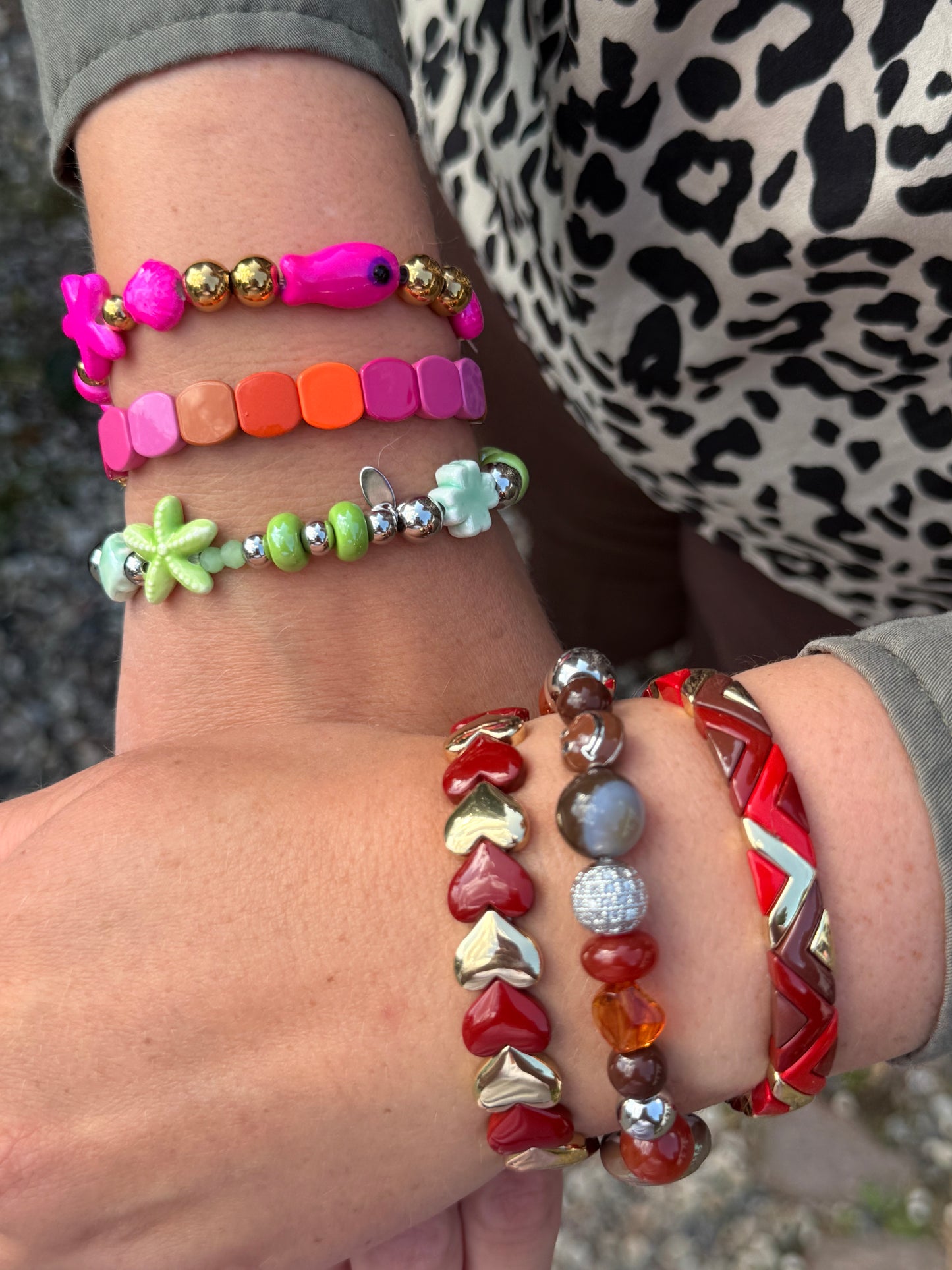 SALE - Glücks-Armband - Pink mit Glücksklee & Smiley
