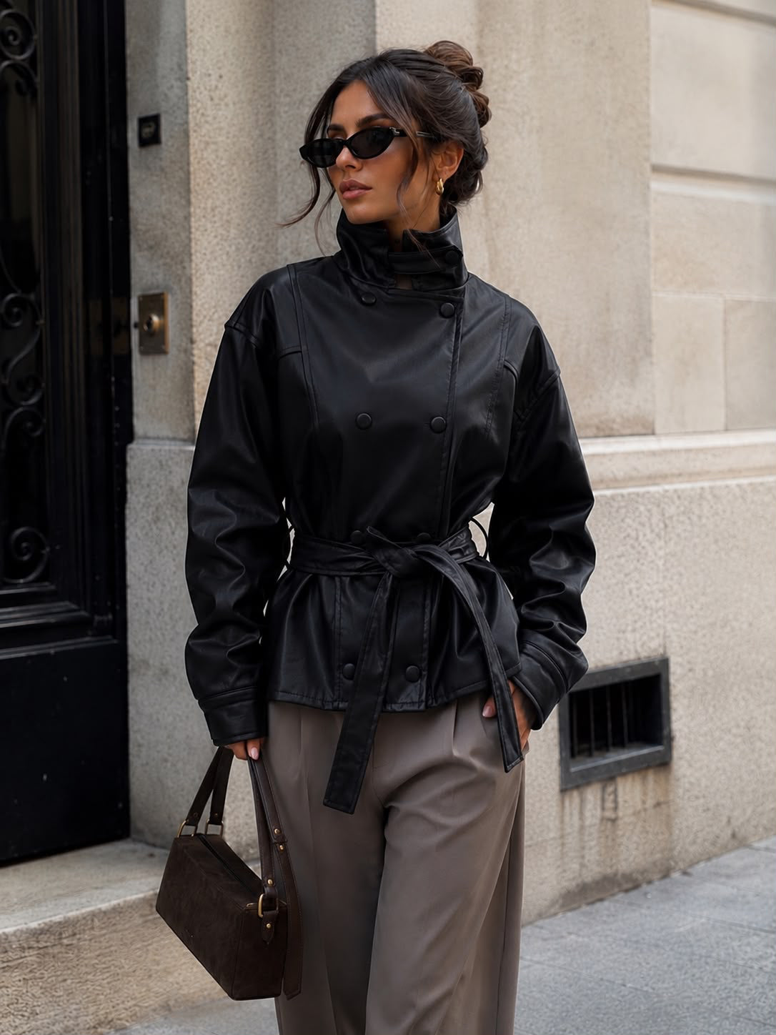 Schwarze Vegan-Lederjacke