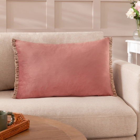 SALE - Kissenhülle Rosa Samt mit Volant