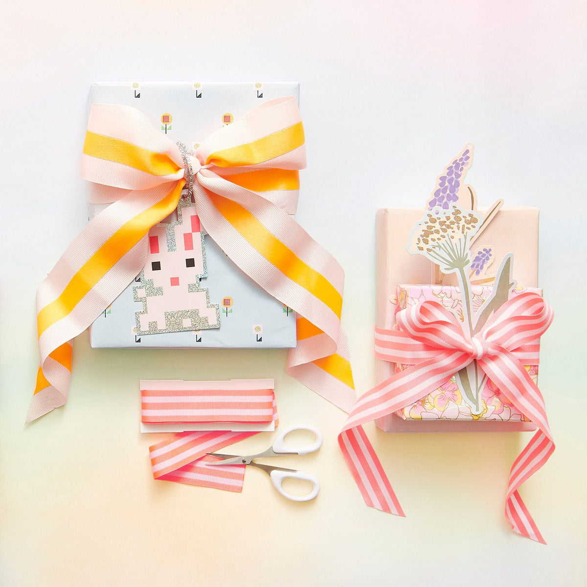 Geschenke Webband - Hellrosa/Orange gestreift XL