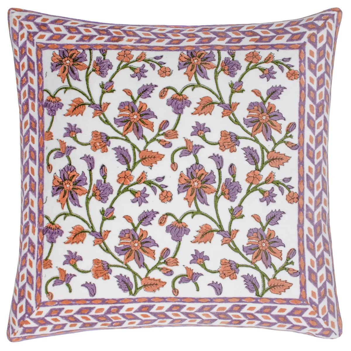 SALE - Kissenhülle - Lila/Koralle Samtkissen mit indischem Design