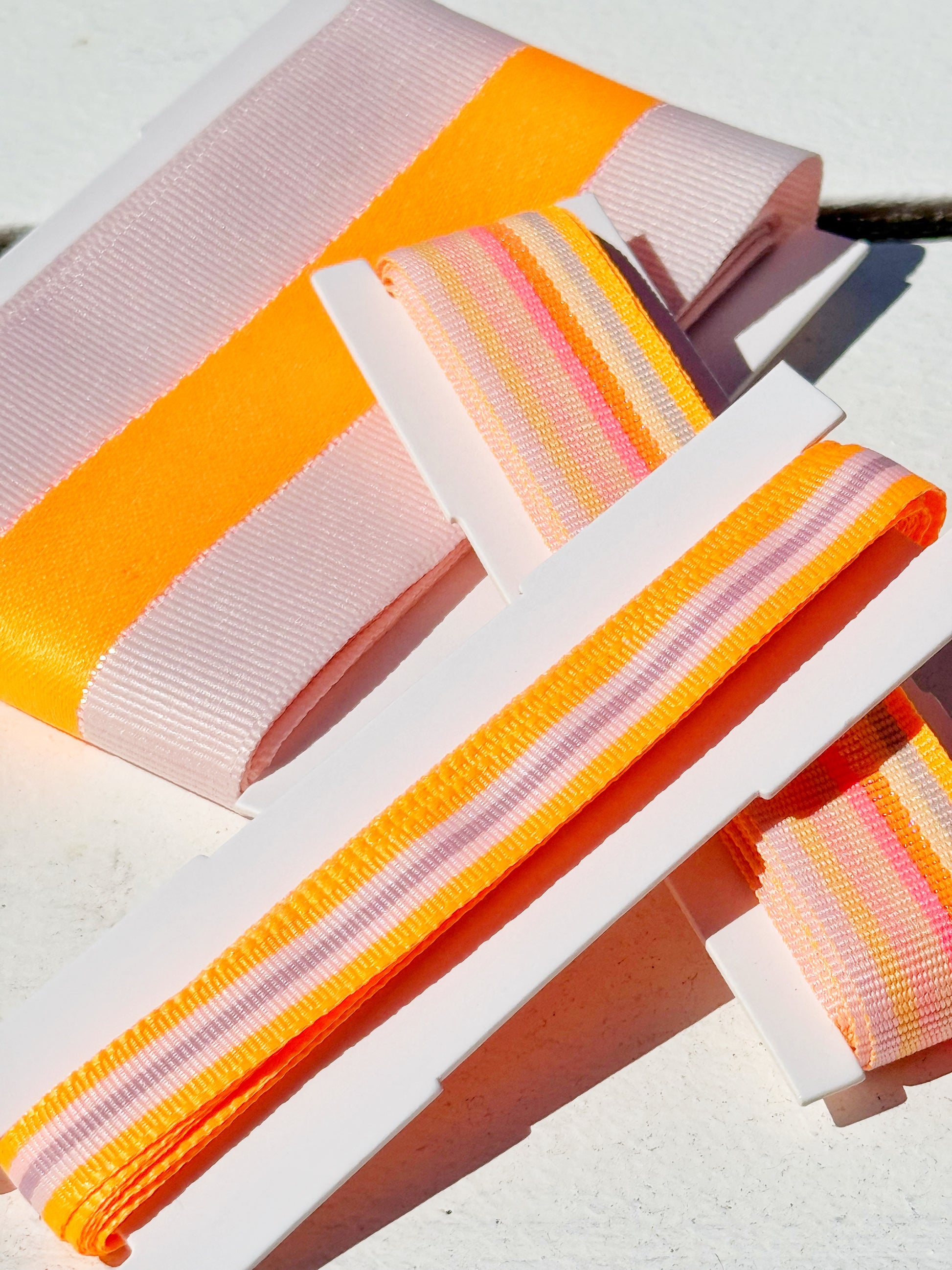 Paper Poetry Webband - Neonorange/Grau gestreift - schmal