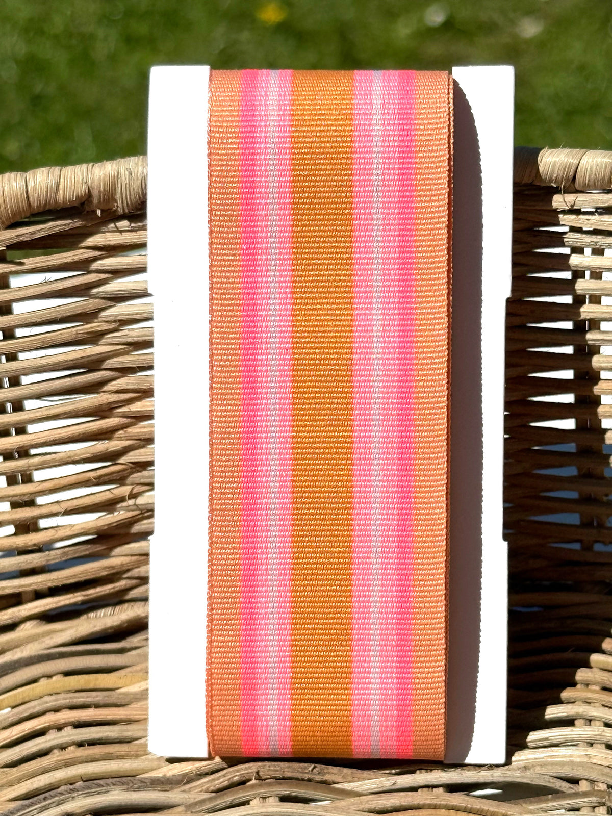 Geschenke Webband - Neonpink/Hellbraun/Rosa gestreift