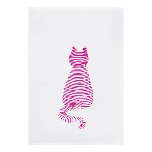 Küchenhandtuch - Gestreifte Katze Neonpink