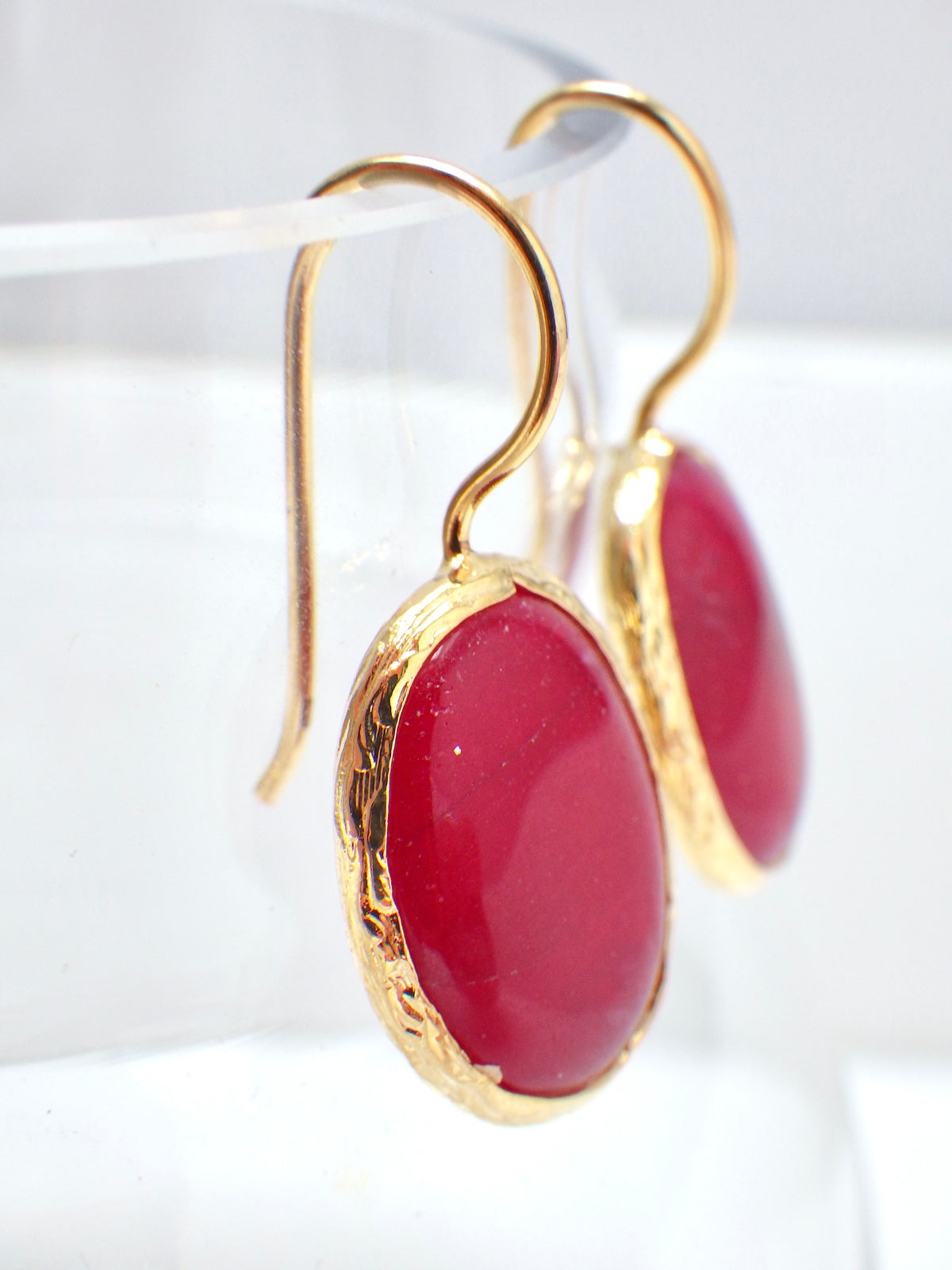 SALE - Ohrringe Roter Echtstein Hänger #19