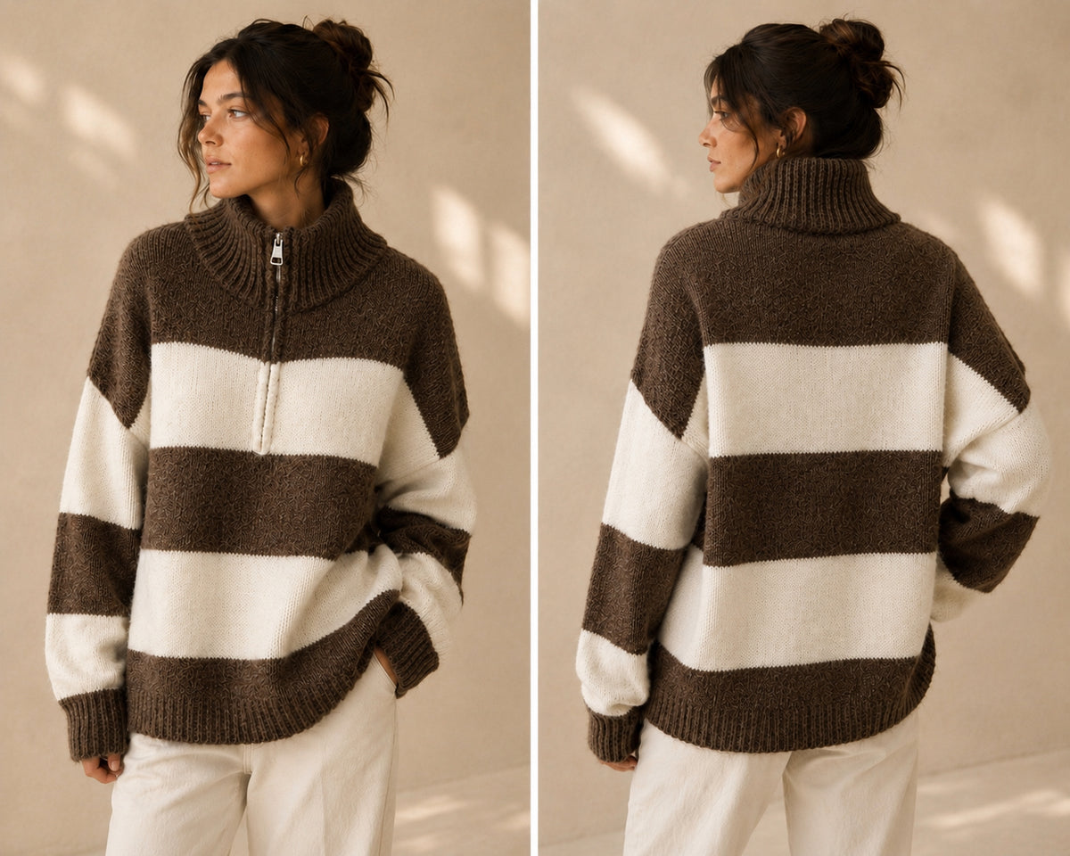 Troyer Kuschelpullover - Schoko gestreift