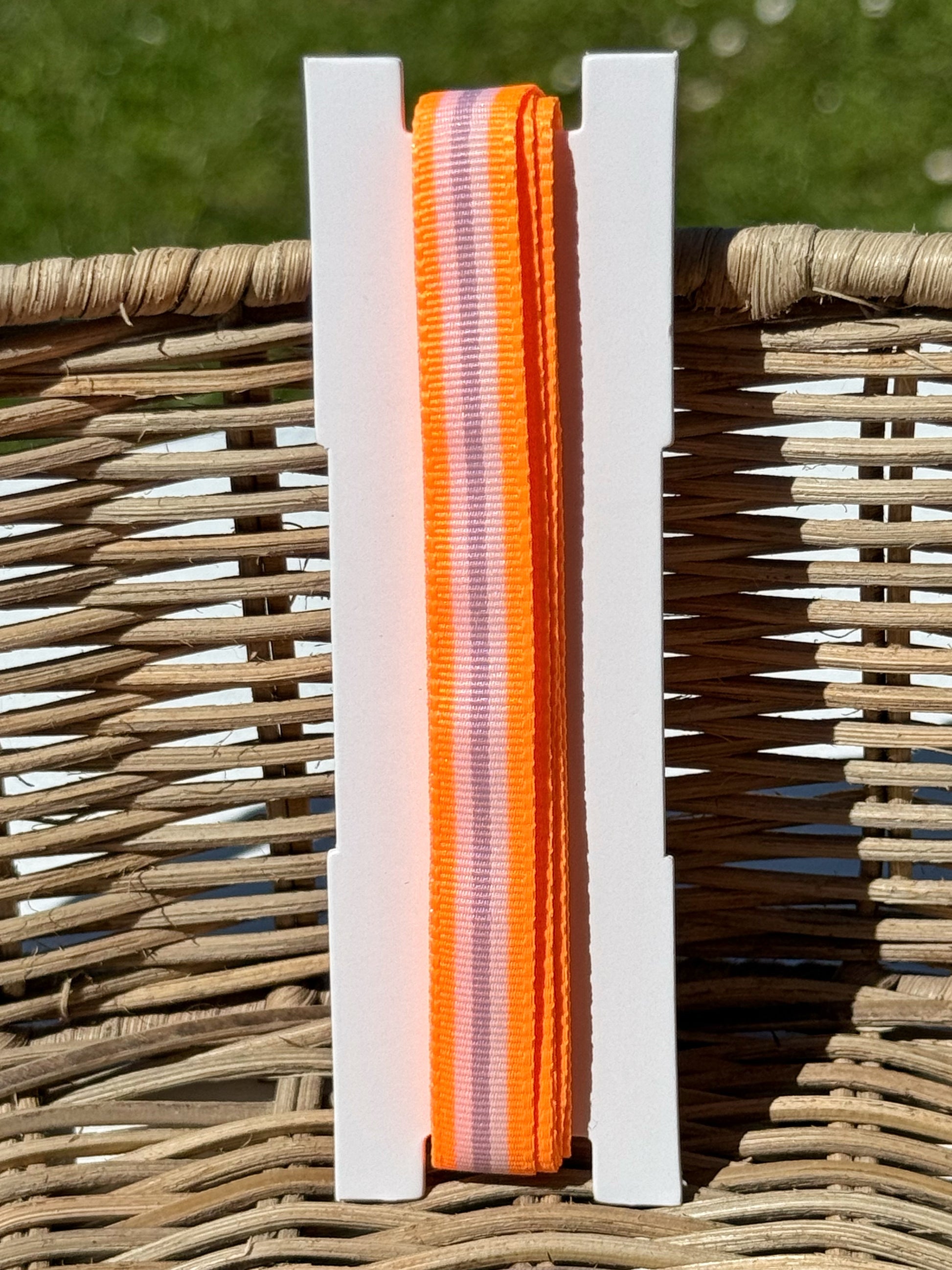 Paper Poetry Webband - Neonorange/Grau gestreift - schmal