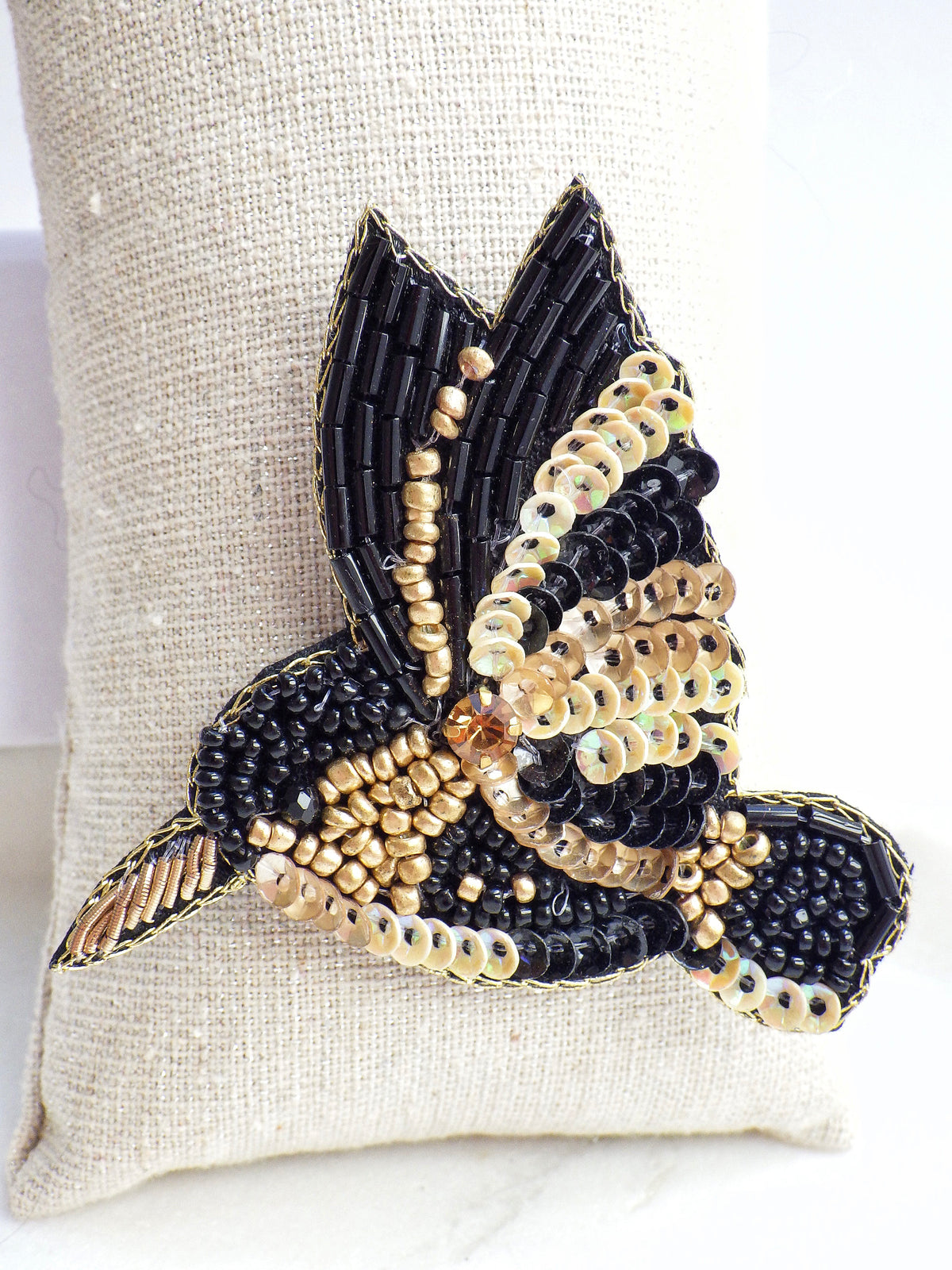 Kolibri - Brosche Beige-Schwarz