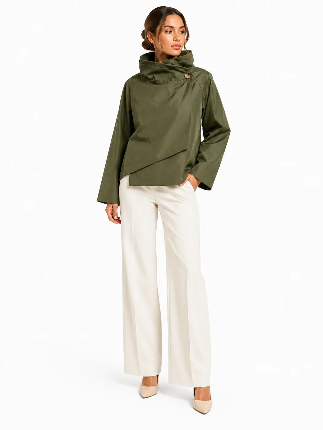 Leichte Jacke mit überkreuzten Stehkragen - Khaki