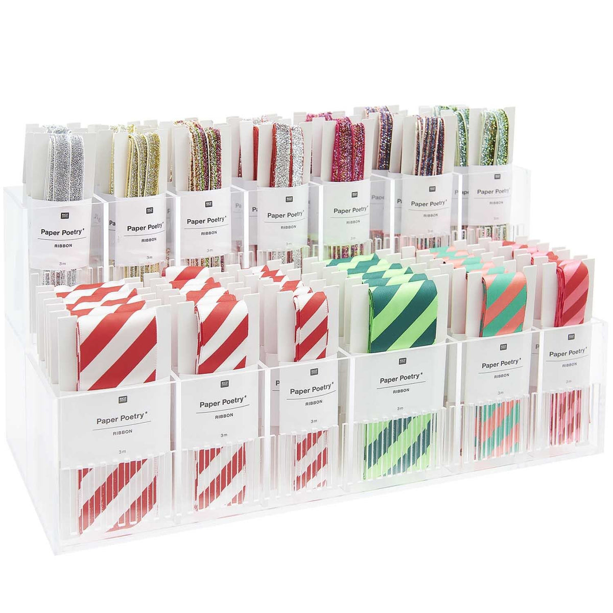 Paper Poetry Satinband - Rot-Pink gestreift - Schmal